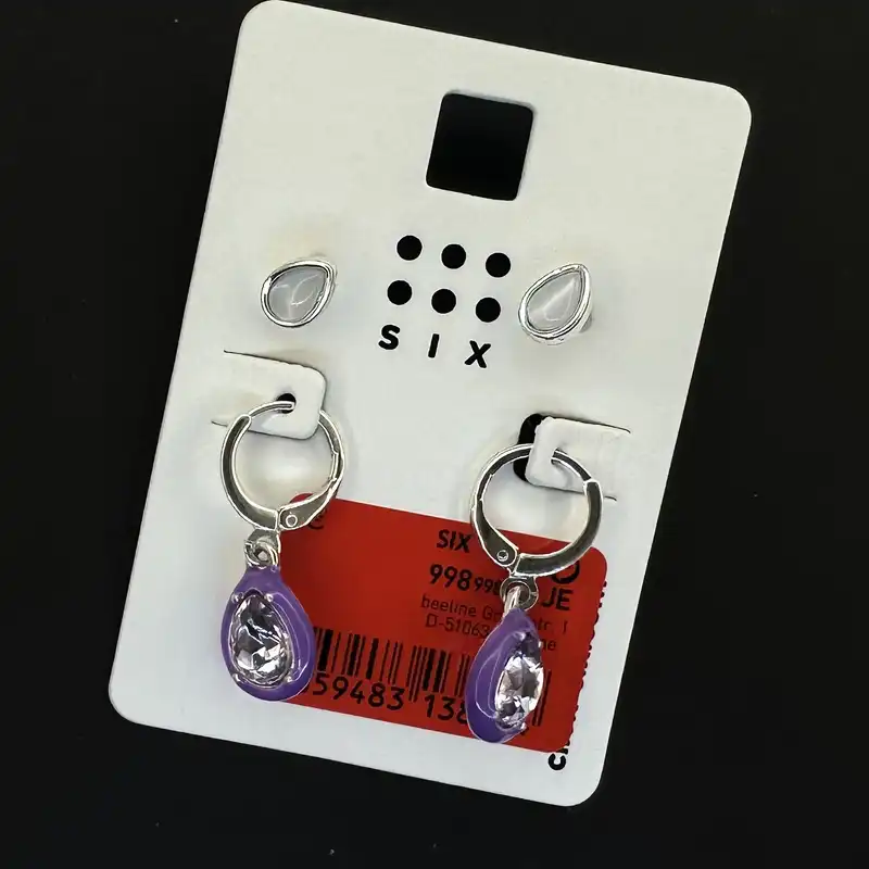 گوشواره زنانه سیکس مدل اشک و سنگ مجموعه 2 عددی