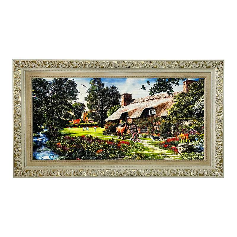 تابلو فرش ماشینی طرح دستبافت مدل روستا کد 7702