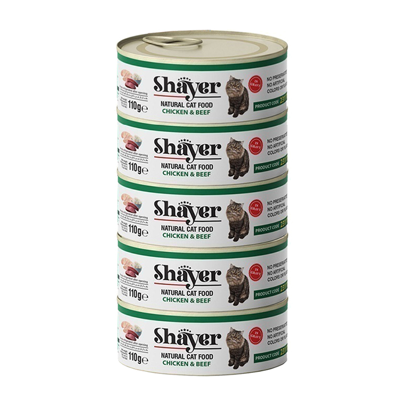 کنسرو گربه شایر مدل مرغ و گوشت وزن 110 گرم بسته 5 عددی