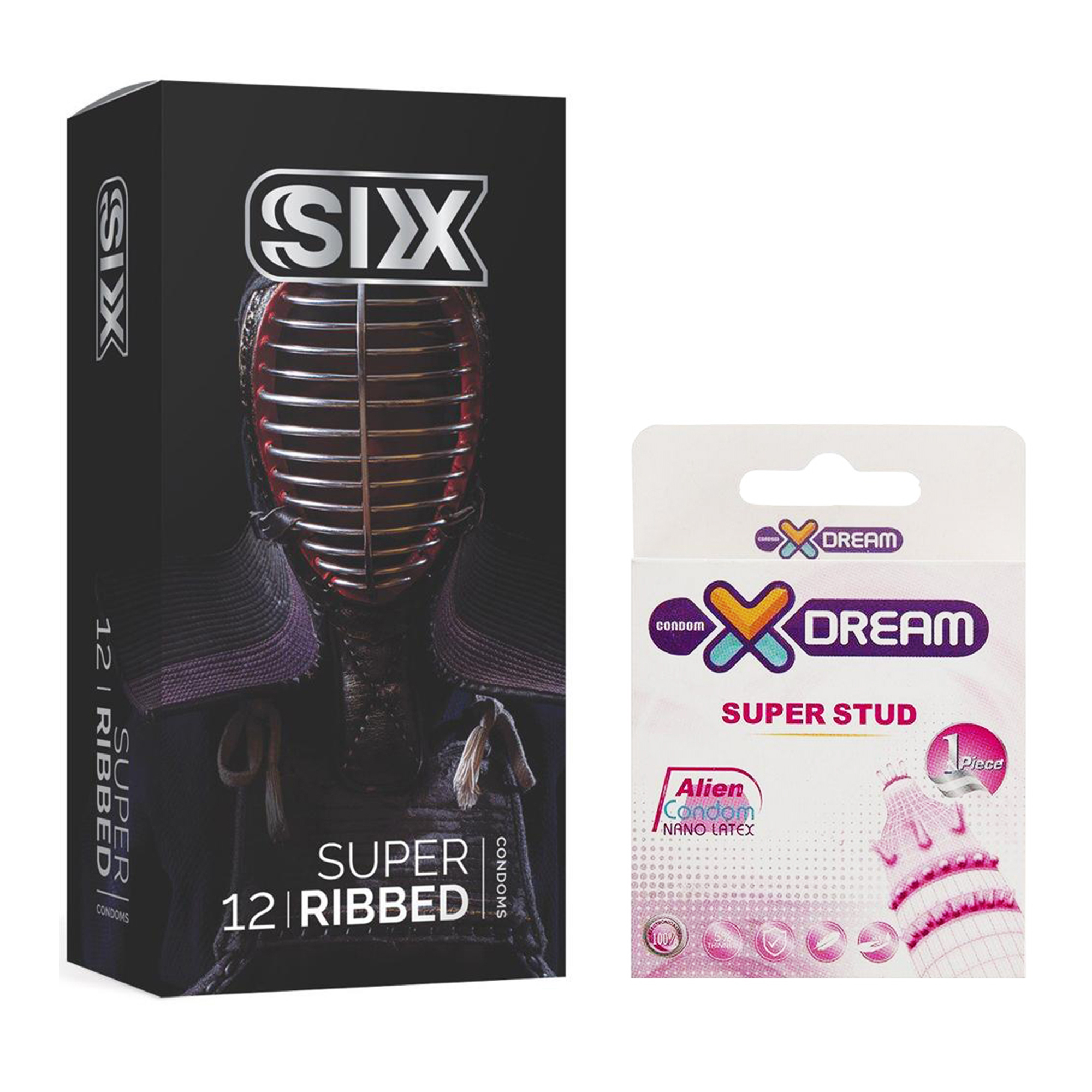 کاندوم سیکس مدل Super Ribbed بسته 12 عددی به همراه کاندوم ایکس دریم مدل Super Stud