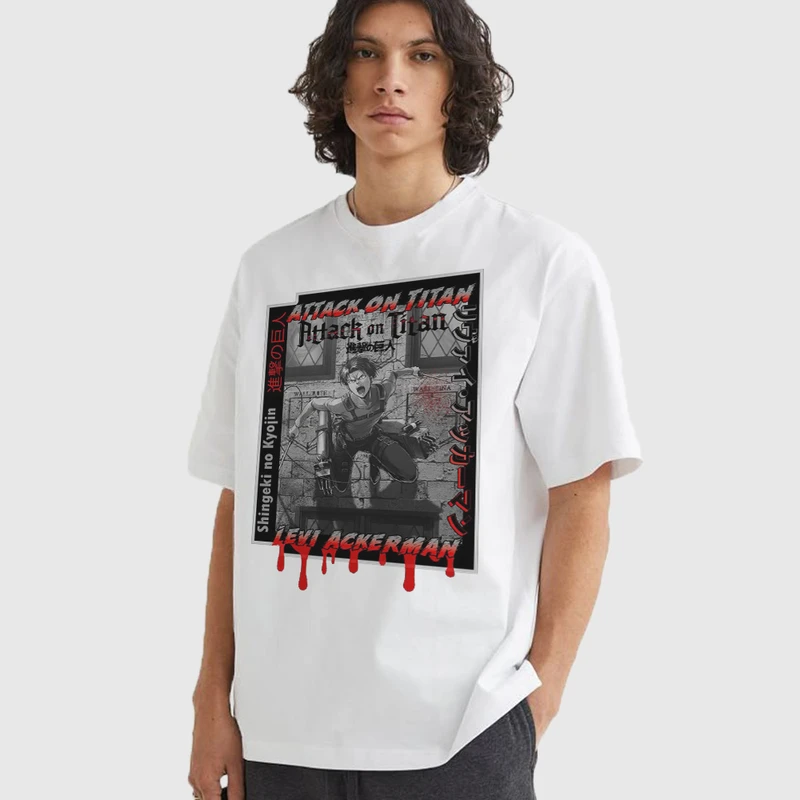 تی شرت آستین کوتاه مردانه مدل لیوای شخصیت انیمه ای اتک ان تایتان anm566