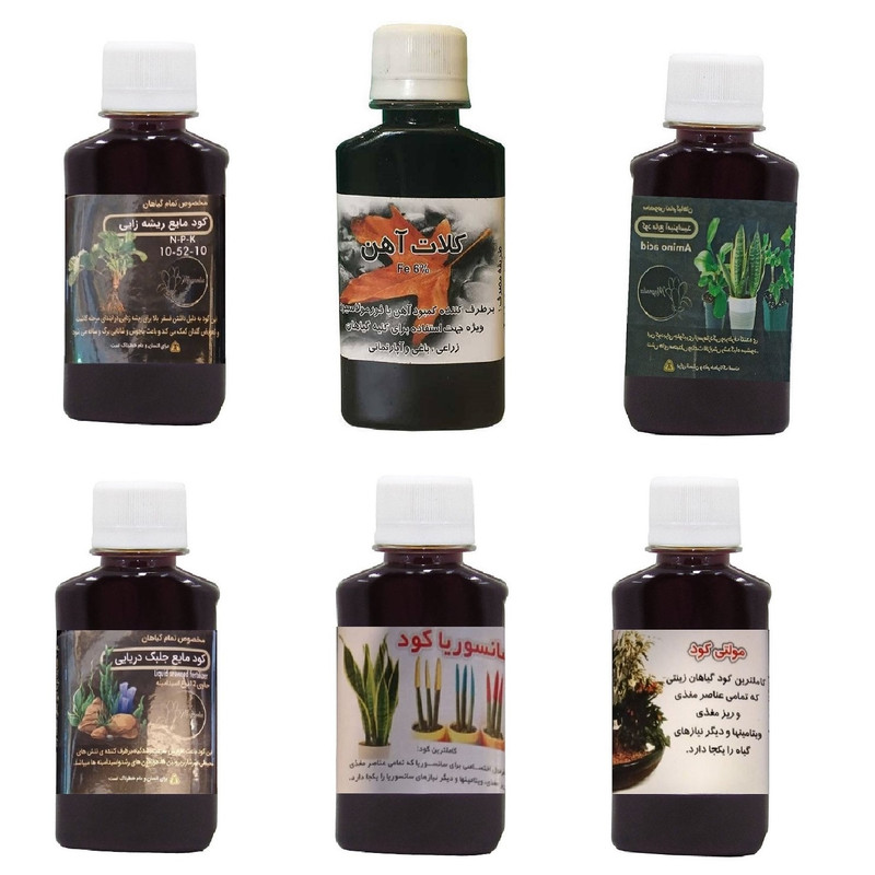 کود مایع فسفر ریشه زایی 10-52-10 و کلات آهن و امینو اسید و کود جلبک دریایی و کود سانسوریا و مولتی کود مدل life drop حجم 120 میلی لیتر