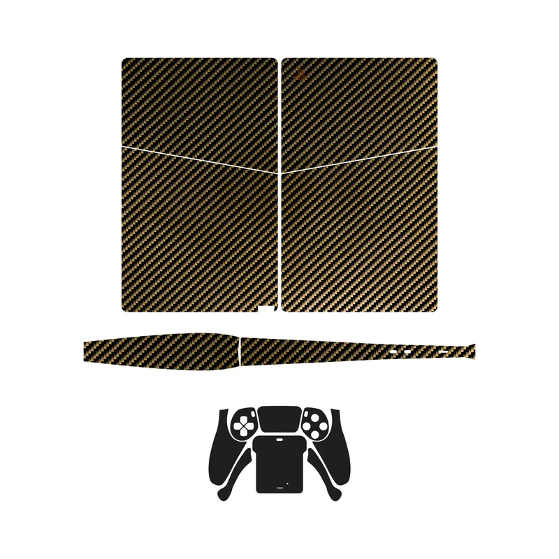 برچسب کنسول و دسته بازی PS5 Slim Digital Edition ماهوت مدل Glossy Brown Carbon_Matte Black