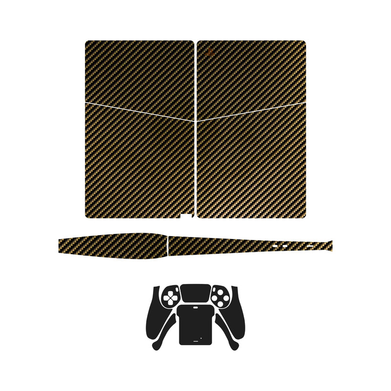 برچسب کنسول و دسته بازی PS5 Slim Digital Edition ماهوت مدل Glossy Brown Carbon_Matte Black