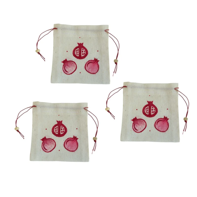 کیسه هدیه مدل پارچه ای انار بسته 3 عددی