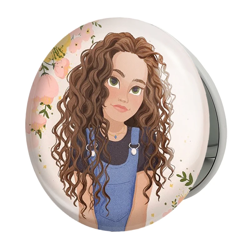 آینه جیبی خندالو طرح دختر مو فرفری مدل تاشو کد 28800