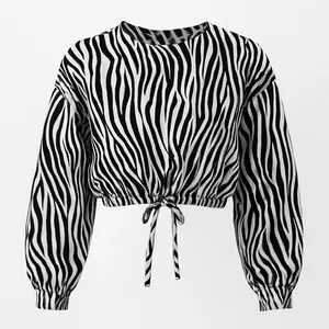 کراپ بلوز آستین بلند یقه گرد زنانه مدل زبرا