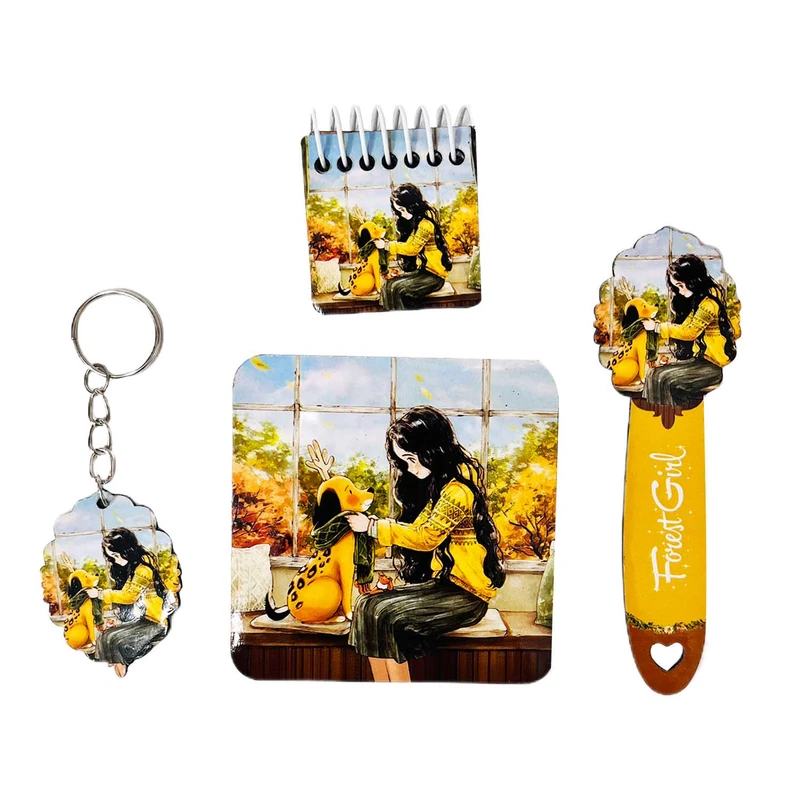 بسته لوازم تحریر مدل دختر جنگل مهربان مجموعه 4 عددی