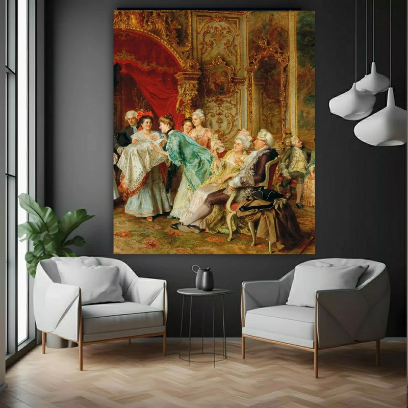 تابلو بوم طرح نقاشی قدیمی مدل تولد اشرافی 2 کد BK24232