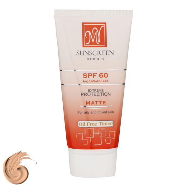 کرم ضدآفتاب رنگی مای مدل SPF60، مناسب پوستهای چرب و مختلط، حجم 50 میلیلیتر