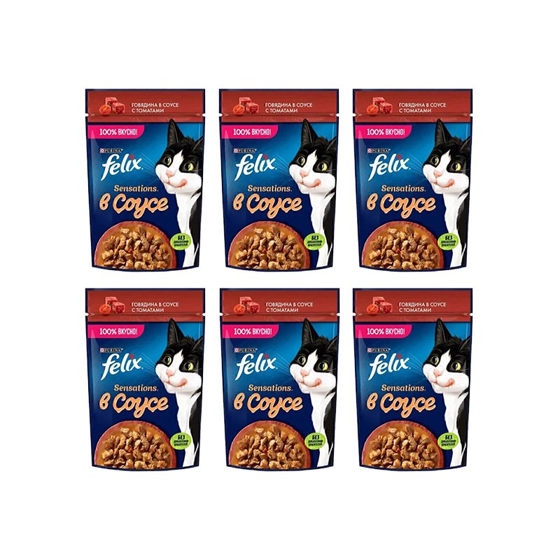 پوچ گربه بالغ فلیکس مدل in Sauce طعم گوشت گاو و گوجه فرنگی وزن 410 گرم بسته 6 عددی