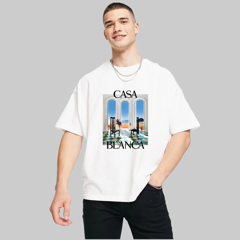 تی‌شرت لانگ آستین کوتاه یقه گرد مردانه مدل گنگ CASA BLANCA