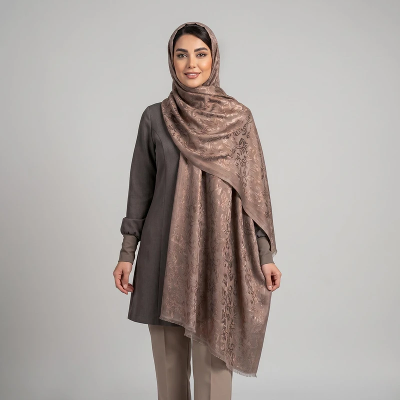 شال زنانه مدل ژاکارد ترک شاین دار طرح گل