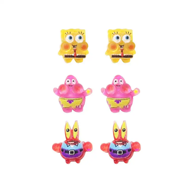 گوشواره زنانه مدل باب اسفنجی و دوستان مجموعه 3 عددی