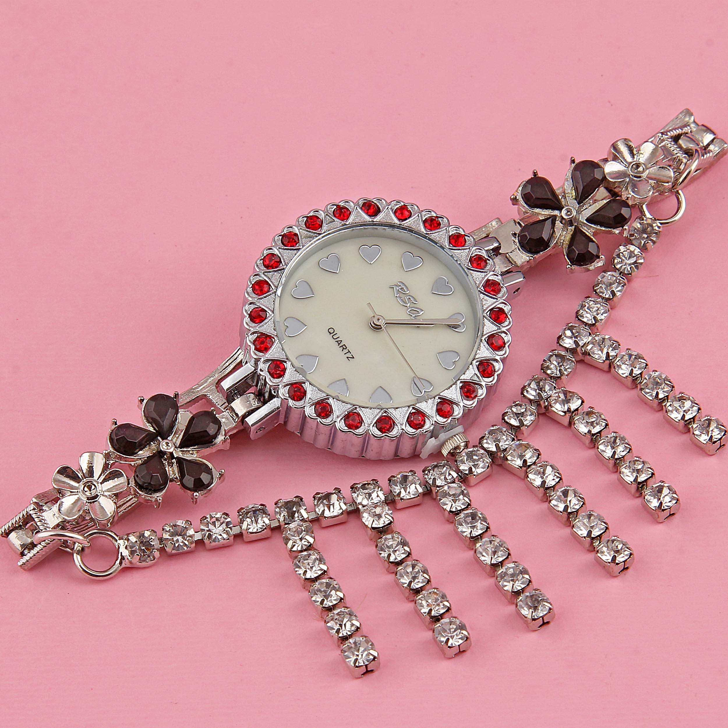 ساعت مچی عقربه ای دخترانه مدل فانتزی فول نگین کد WHW_208