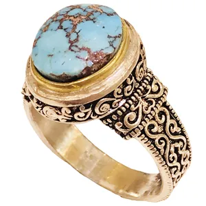 انگشتر نقره مردانه مدل شبکه زنی سیاه قلم مزین به فیروزه نیشابوری