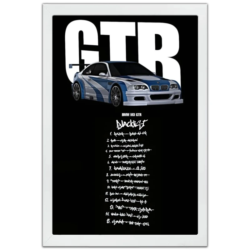 تابلو بکلیت طرح ماشین و خودرو بی ام و مدل W-po1875 فریم سفید