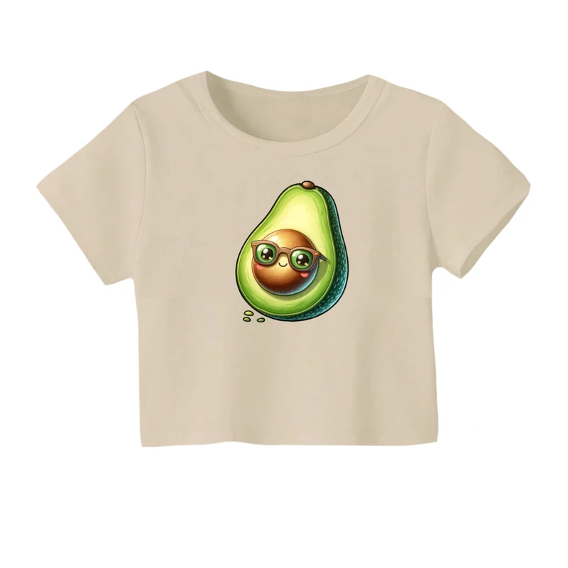 کراپ‌ تی‌شرت آستین کوتاه زنانه مدل آووکادو عینکی