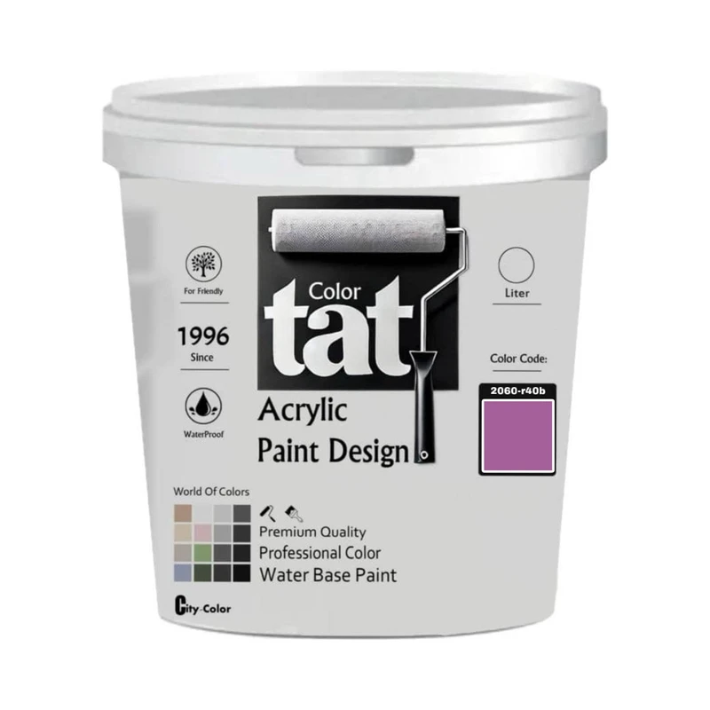 رنگ صورتی بنفش نیمه مات اکرولیک تات کد 2060-r40b حجم 4لیتر