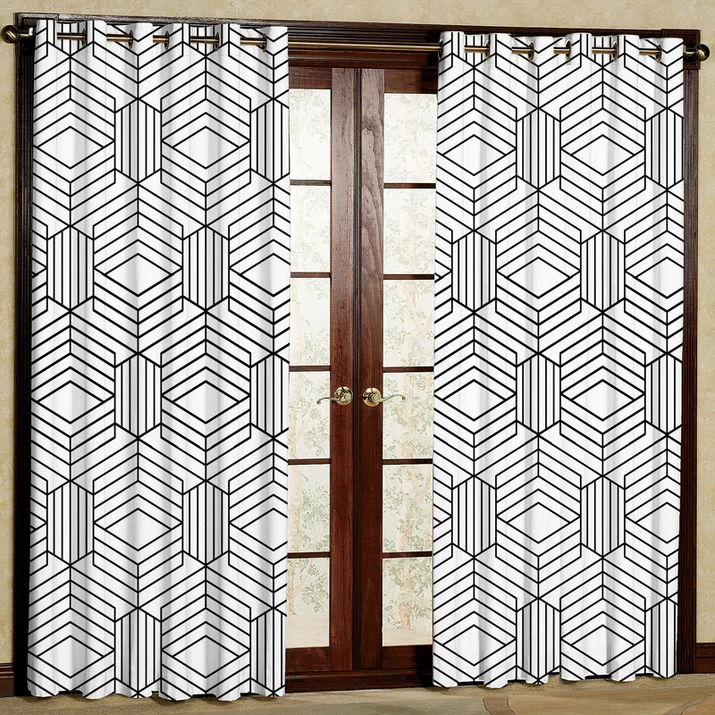 پرده بارمان دکور طرح خطوط هندسی مدل مخمل پانچی کد 5674 W سایز 140x280 سانتی متر