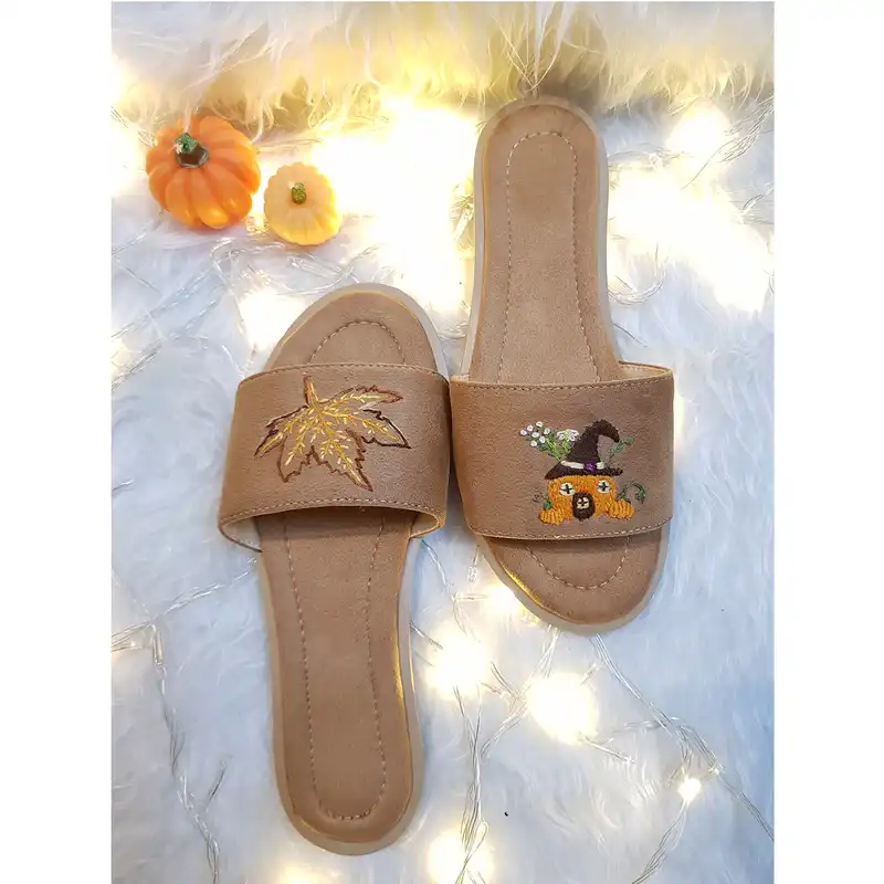 صندل زنانه مدل پاییزی طرح کدو و برگ