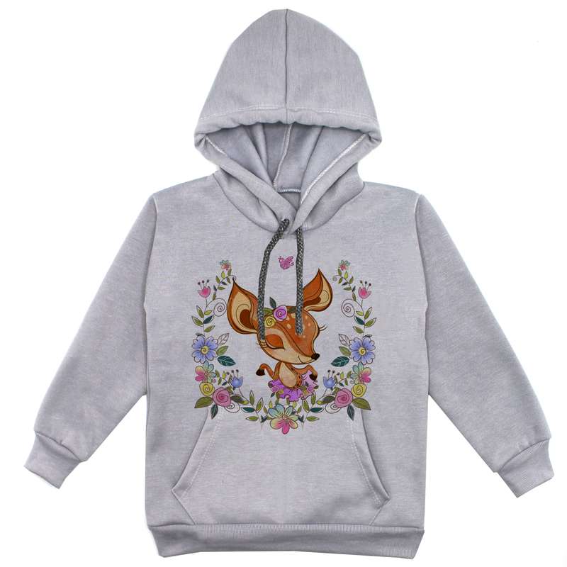 هودی دخترانه مدل آهو F61 رنگ طوسی