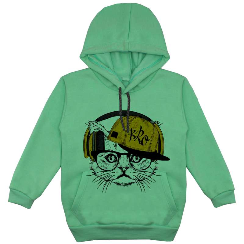 هودی پسرانه مدل گربه F71 رنگ سبز