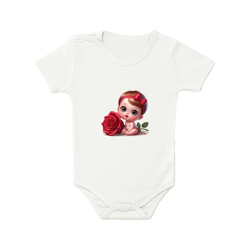 بادی آستین کوتاه نوزادی مدل نی نی و گل