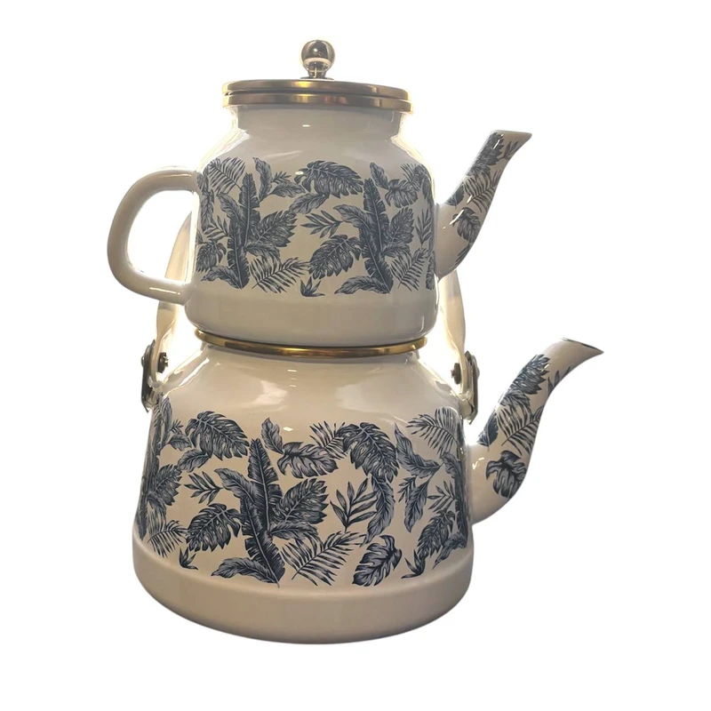 ست کتری و قوری مدل لعابی برگی گنجایش کتری 2.5 لیتر گنجایش قوری 1 لیتر