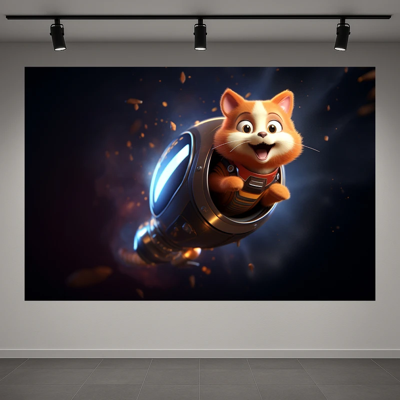 تابلو بوم طرح مخمل گربه کارتونی مدل پرواز با جت کد AR3059040