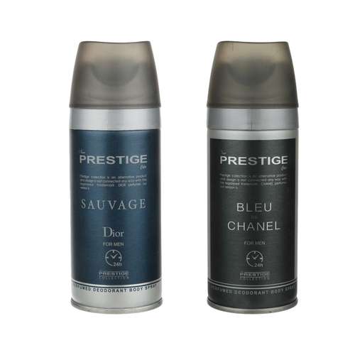 اسپری بدن مردانه پرستیژ مدل Sauvage حجم 150 میلی لیتر به همراه اسپری خوشبو کننده بدن مردانه مدل Bleu De Chanel