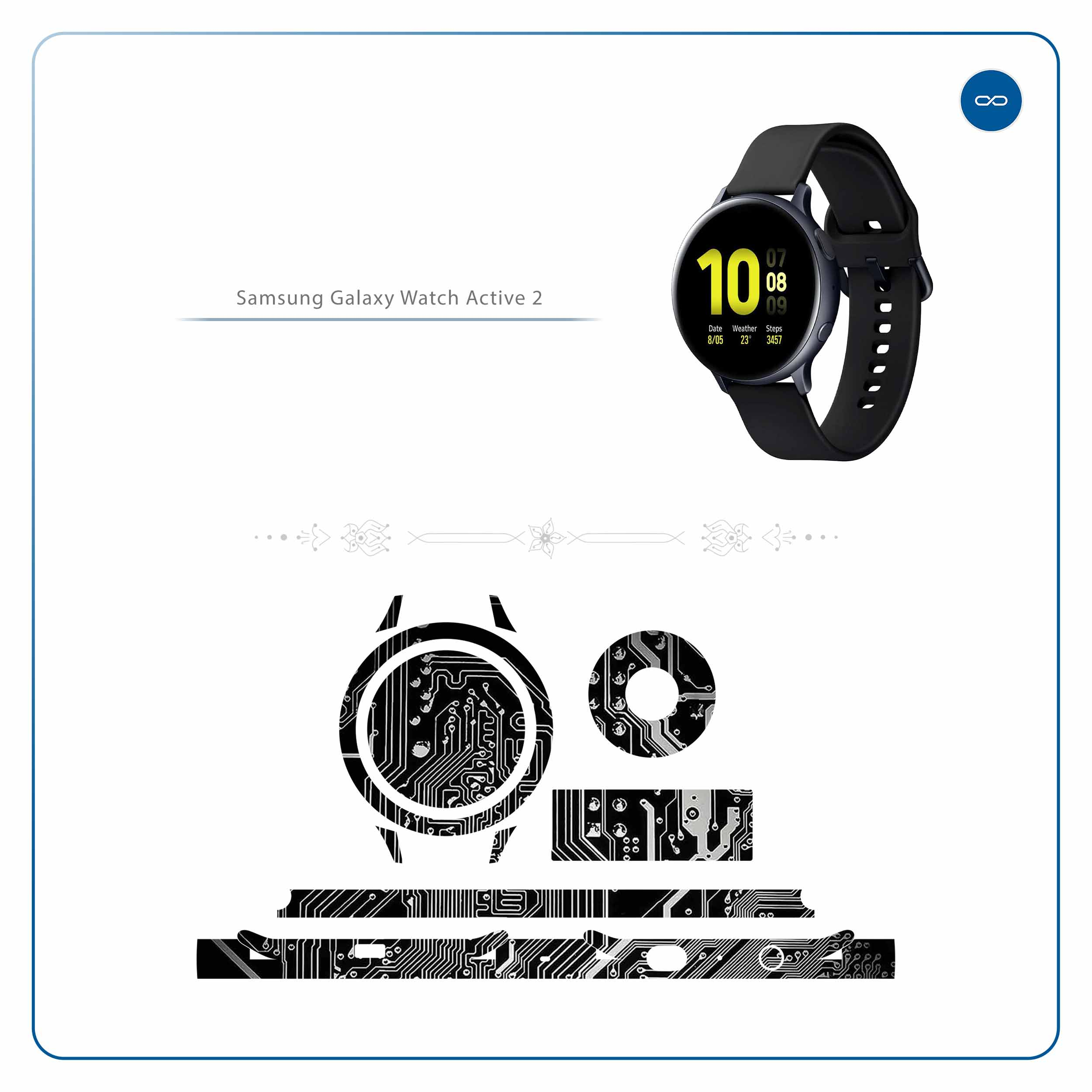 برچسب ماهوت طرح Black-Printed-Circuit-Board مناسب برای ساعت هوشمند سامسونگ Galaxy Watch Active 2 44mm