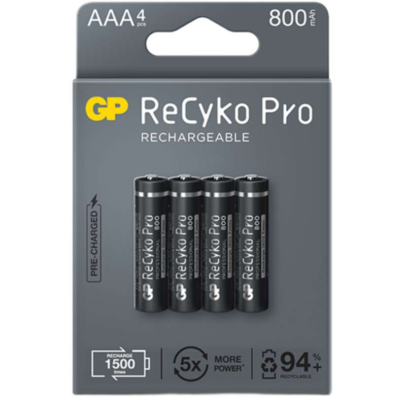 باتری نیم قلمی قابل شارژ جی پی مدل Rechargeable Recyko pro 800 بسته چهار عددی