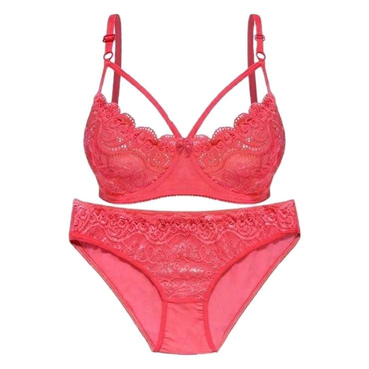 ست شورت و سوتین زنانه دنیز مدل گیپوری هارنس دار فنردار رنگ صورتی