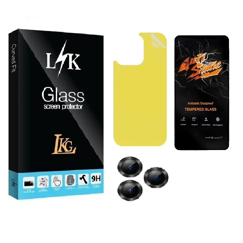 محافظ صفحه نمایش ال کا جی مدل LKK Antistatic مناسب برای گوشی موبایل اپل IPHONE 13 PRO به همراه محافظ پشت گوشی و لنز دوربین