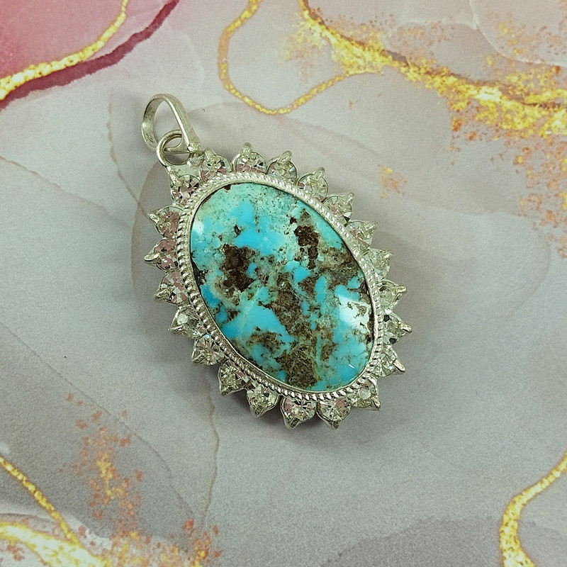 آویز گردنبند نقره زنانه سلین کالا مدل فیروزه نیشابور اصل کد 121