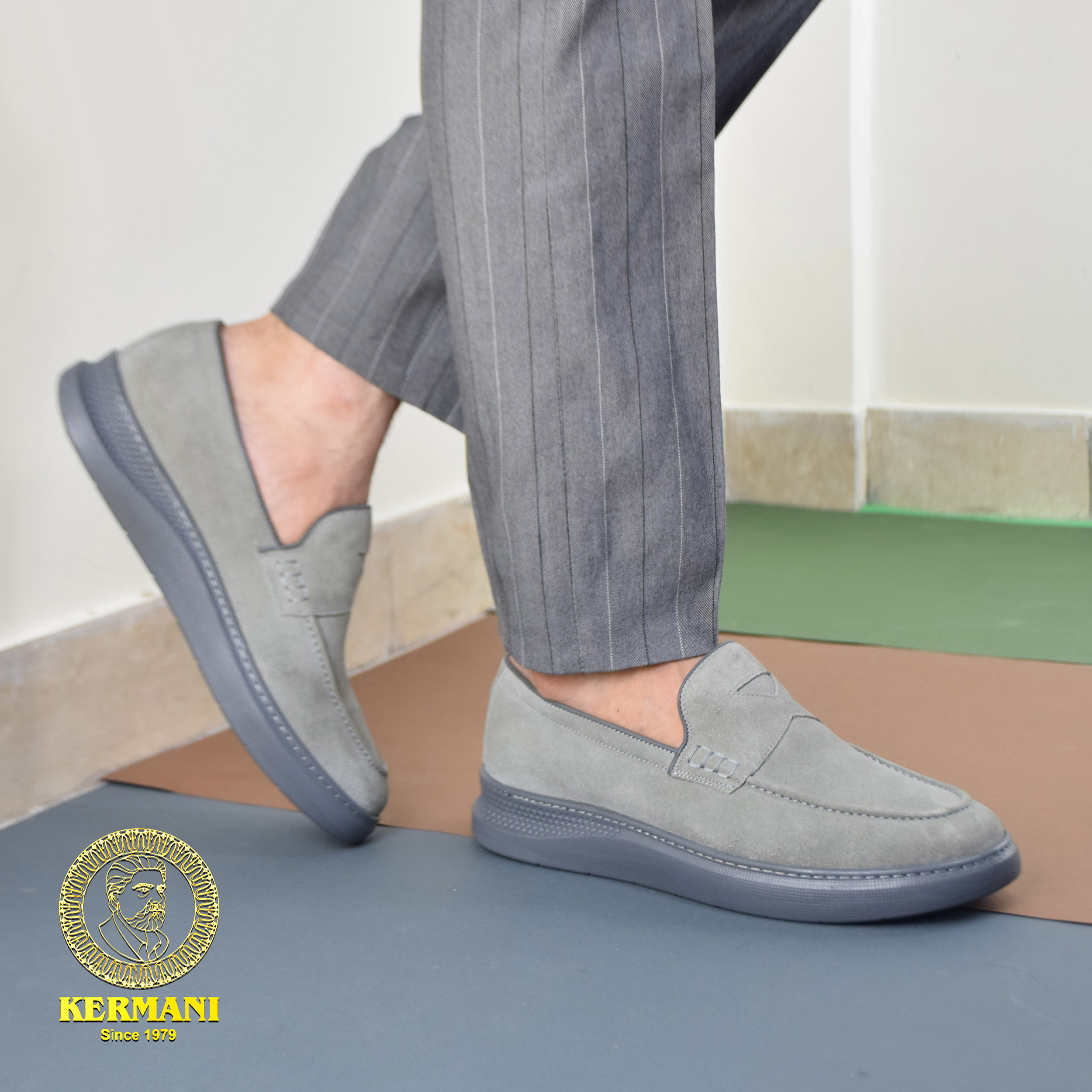 کفش کالج مردانه کرمانی مدل چرم جیر دستدوز طبیعی کد 514 رنگ طوسی -  - 3