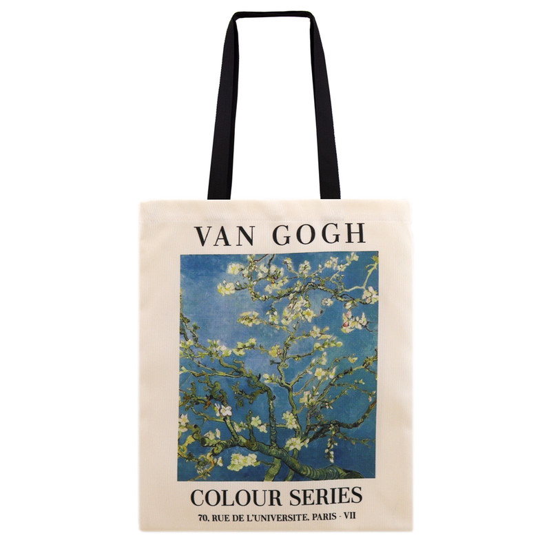 ساک دستی مدل نقاشی شکوفه‌های بادام وینسنت ون گوگ کد 9277