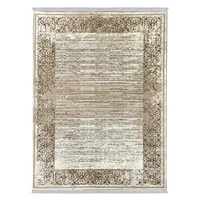 فرش ماشینی 440شانه دنیای فرش زمینه و حاشیه بژ مدل فانتزی کد 556 