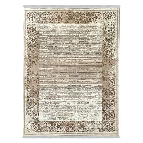 فرش ماشینی 440شانه دنیای فرش زمینه و حاشیه بژ مدل فانتزی کد 556 