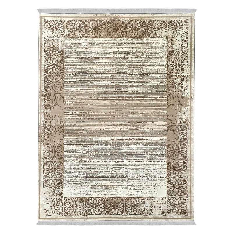 فرش ماشینی 440شانه دنیای فرش زمینه و حاشیه بژ مدل فانتزی کد 556