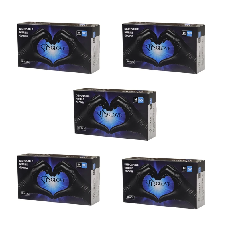 دستکش نیتریل غیر پودری تی تی گلاو مدل TT5m سایز متوسط (M) بسته 5 عددی
