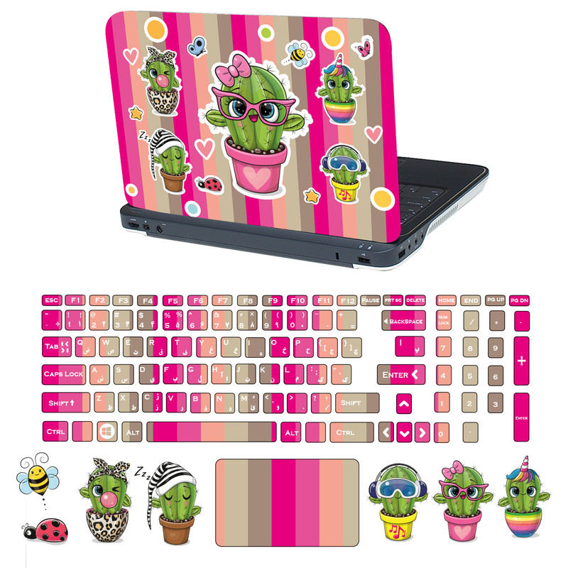 استیکر لپ تاپ تُکتم مدل cactus کد 3007 مناسب برای لپ تاپ 15.6 اینچ به همراه برچسب حروف فارسی