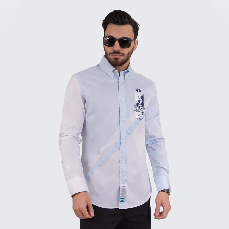 پیراهن آستین بلند یقه برگردان مردانه مدل 723316