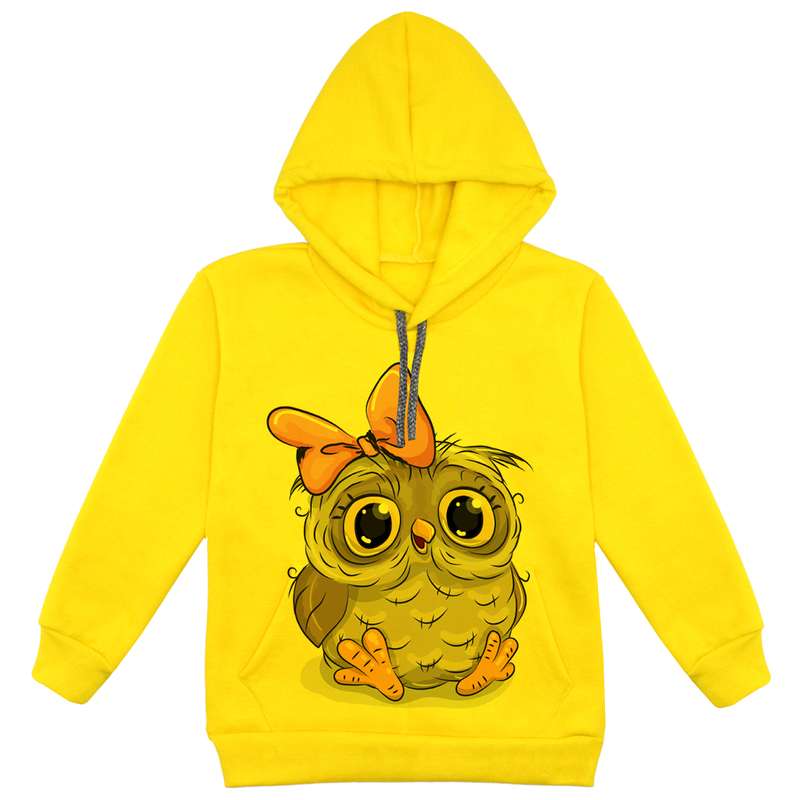 هودی دخترانه مدل جغد F154 رنگ زرد