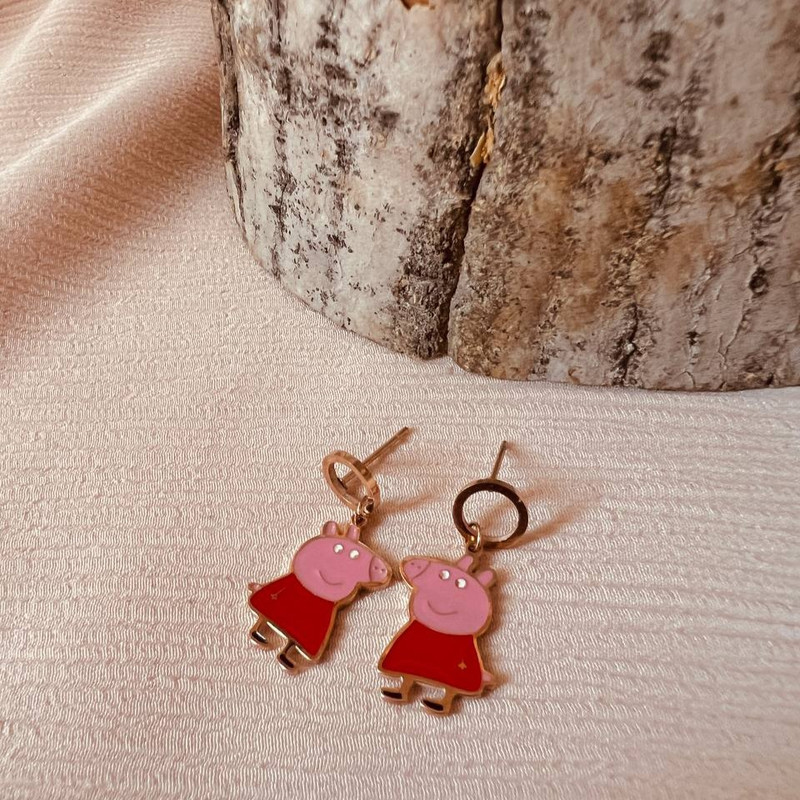 گوشواره دخترانه مدل خوک کوچولو دایره دار