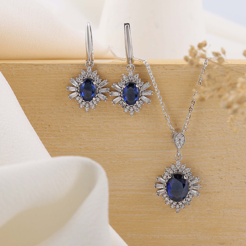 نیم ست نقره زنانه بازرگانی میلادی مدل سنگ کوارتز نگین برلیان بدون ریزش آبکاری رادیوم کد NTR_489