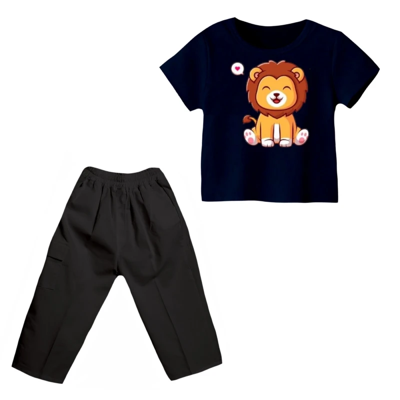 ست تی شرت و شلوارک پسرانه مدل شیر کد 2
