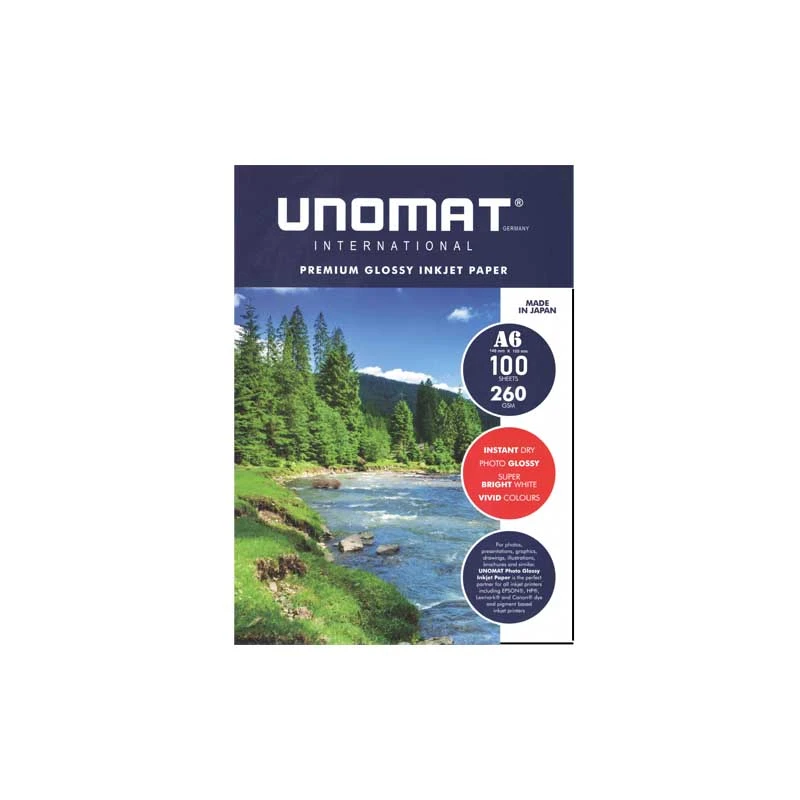 کاغذ چاپ عکس فتوگلاسه یونومات مدل 260g سایز A6 بسته 100 عددی