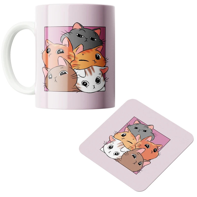 ماگ پاد آفرین مدل گربه بامزه کد z494 به همراه زیر لیوانی